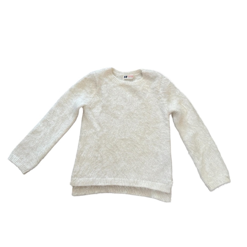H&M White Cream Holiday Sweater Fuzzy Girls Size 4-6 NWT